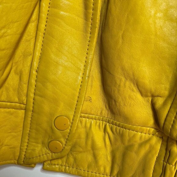 Neiman Marcus Mustard Yellow Leather Jacket Small - Picture 3 of 7